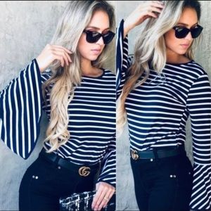 ♥️ 2 left Navy with white stripes and bell sleeves